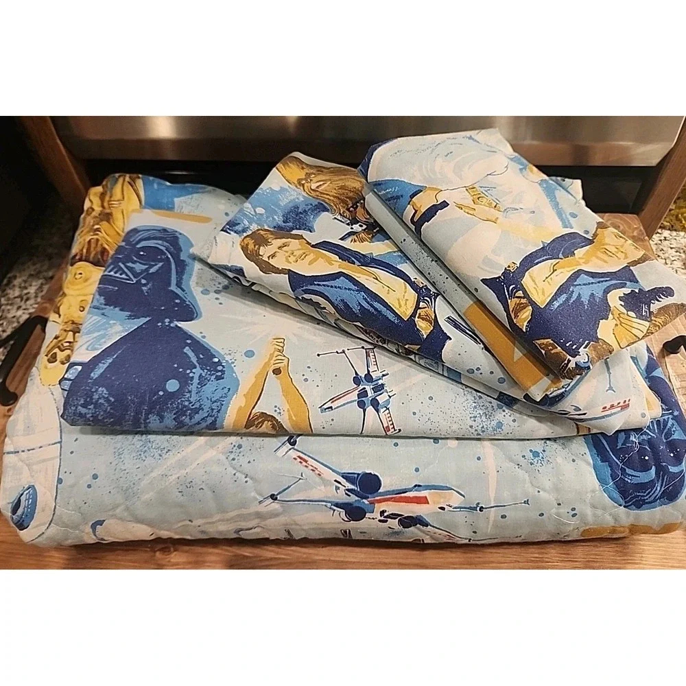 STAR WARS Vintage 1970 80x100 Blanket, 2 Pillow Cases Twin Flat &‎ Fitted Sheet